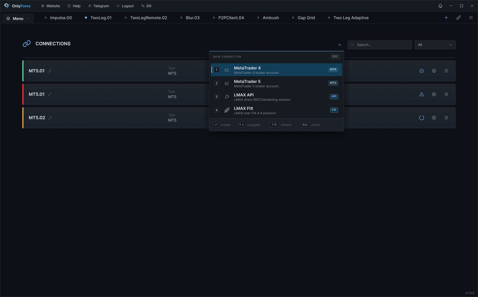 Connector type picker